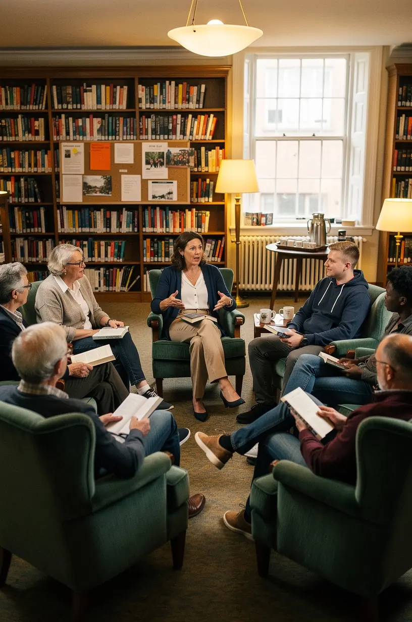 Diverse community gatherings: discussion clubs, games, concerts.